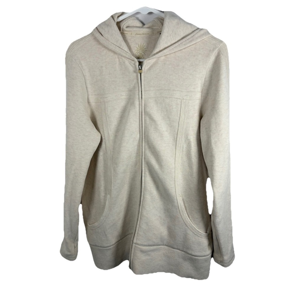 Tommy Bahama Jacket Full Zip Hooded‎ Women M Cream Oatmeal Coastal Cotton READ